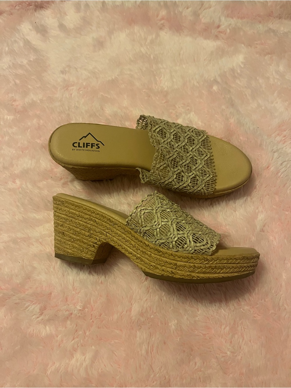 Cliffs by WHITE MOUNTAIN Tan Woven Platform Slide Wedges